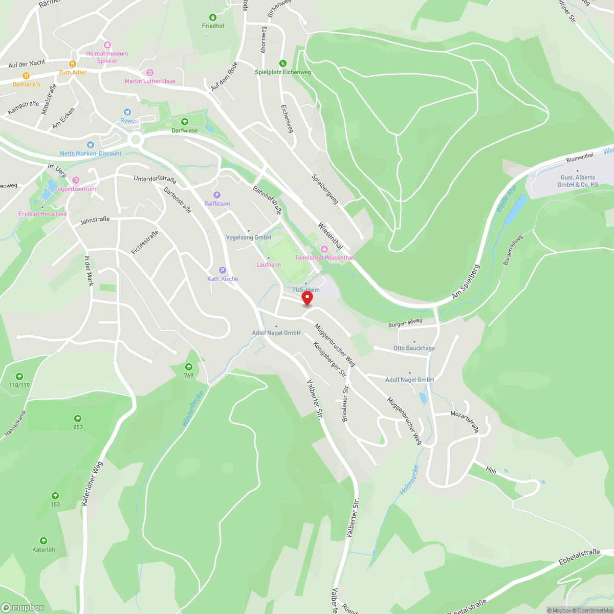 Karte zum Standort in der Wiesenstraße 1, 58849 Herscheid